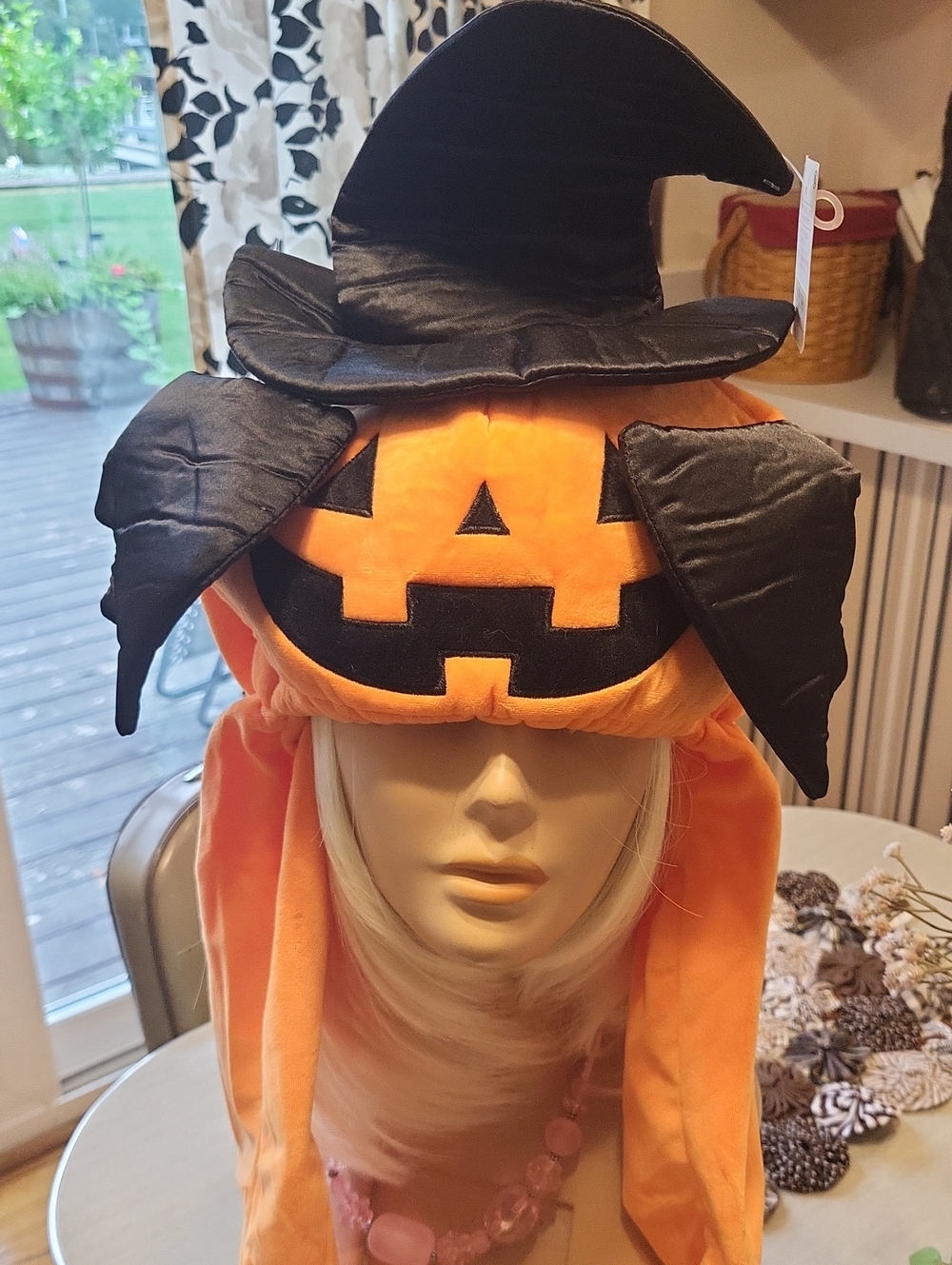 PicoPico Pumpkin Wearing Witch Hat Halloween Head Costume NWT